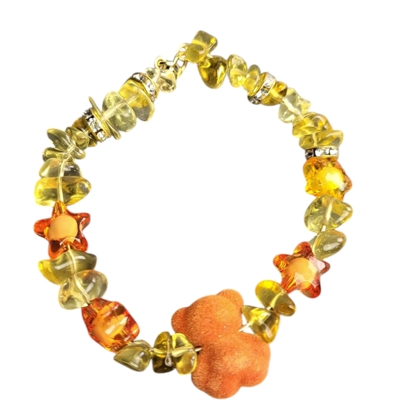 Flocked Bear Resin Beads Velvet Bear Yellow Chip Acrylic Candy Star Bracelet - Picture 2 of 2
